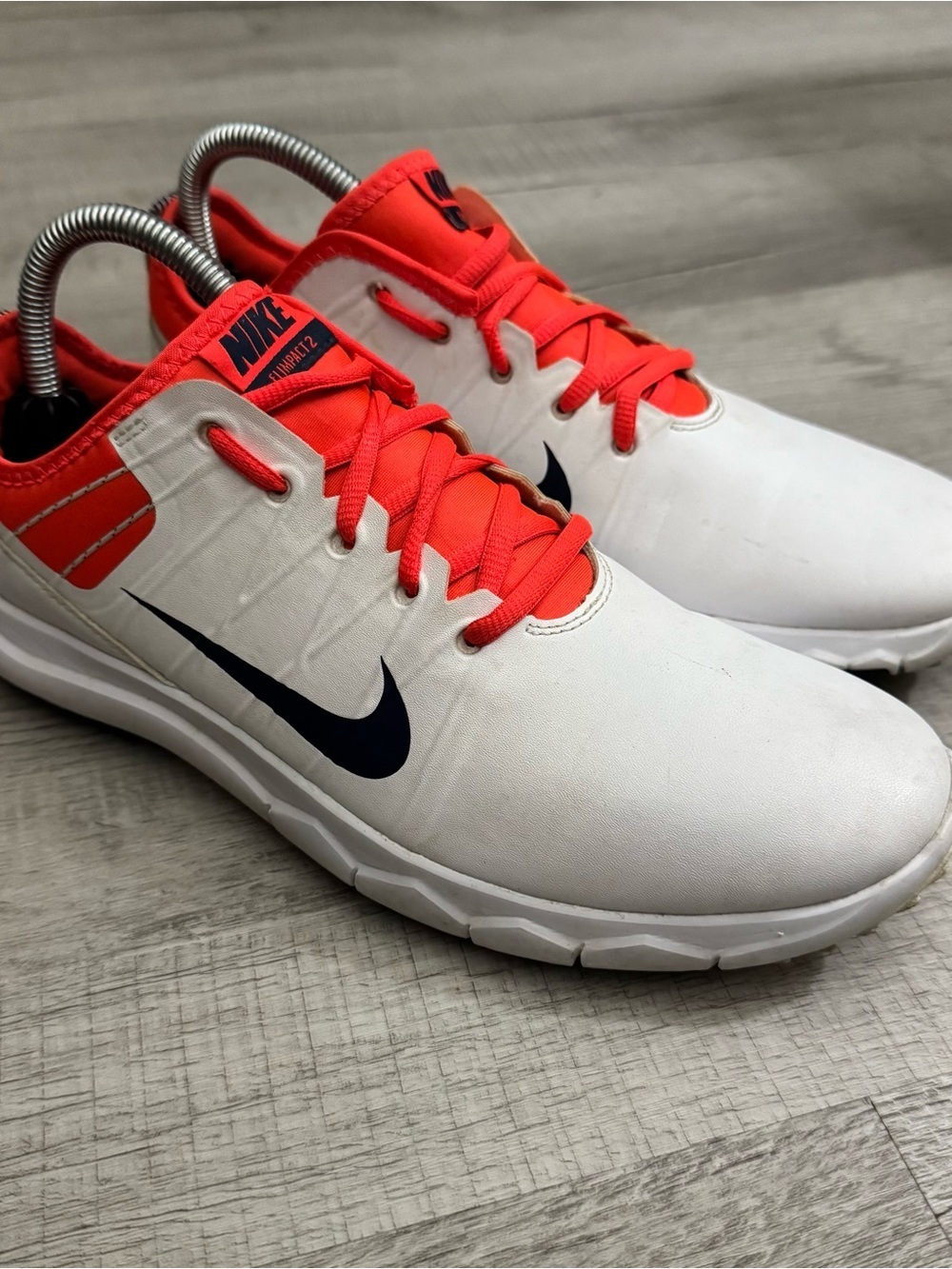 Nike FI Impact 2 Women's Golf Shoes 776093-102 Size 9 White Orange/Red Leather